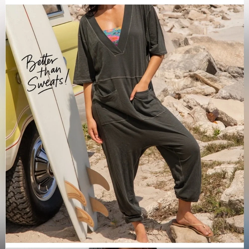 XS Natural Life Charlie Jumpsuit “better than sweats” cotton deep v neck - Picture 3 of 10